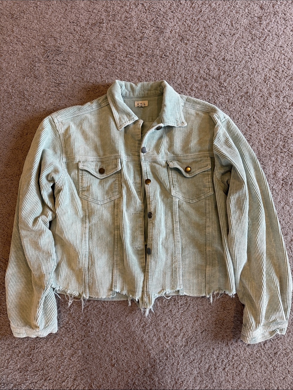 POL Light Sage Corduroy Button-Front Jacket